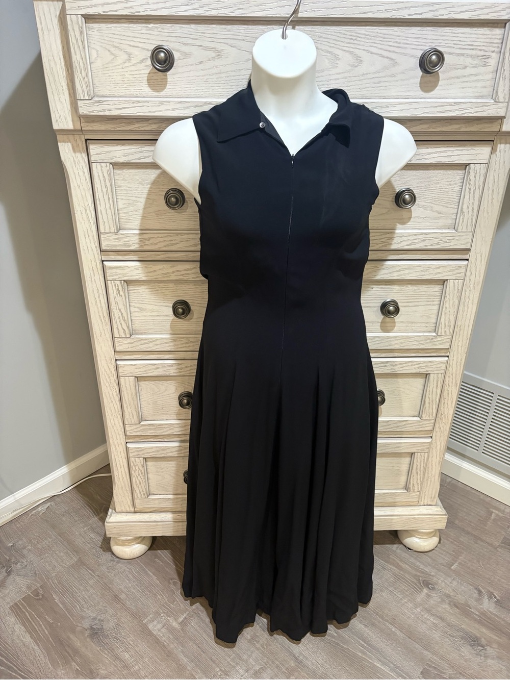 Vintage Barneys New York Black Sleeveless Collared Midi Dress made in Italy
